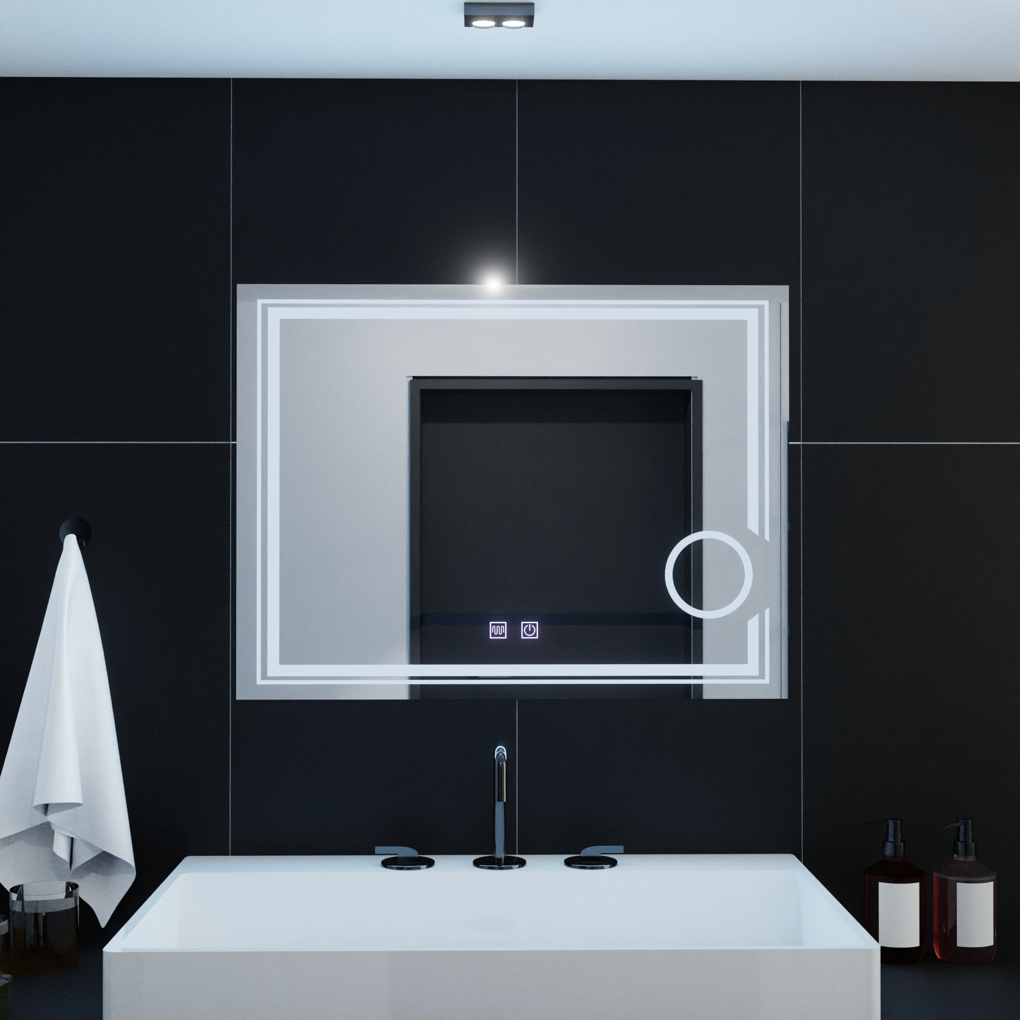 a1_695c9b1e-7f33-418a-afd3-acb04255aca6 Oglinda LED Rectangulara, 80x60cm, CANTO Touch, Sistem Dezaburire, Dimabila - imagine 1