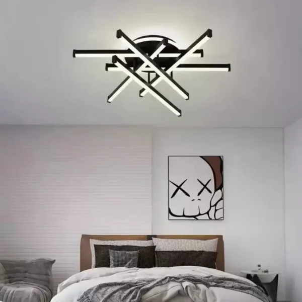 Lustra LED cu telecomanda FILO 188W, 6 Elemente, Liniara, lumina Rece/Calda/Neutra, Dimabila, Negru