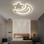 Lustra LED Nova cu Telecomanda, 89W, Dimabil, Forma Luna si Stea, Alb - imagine 2