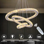 Lustra LED suspendata cu telecomanda si cristal CAYDEN 200W, 3 Cercuri, lumina Rece/Calda/Neutra, Dimabila, Crom Lucios, Inaltime Reglabila - imagine 3