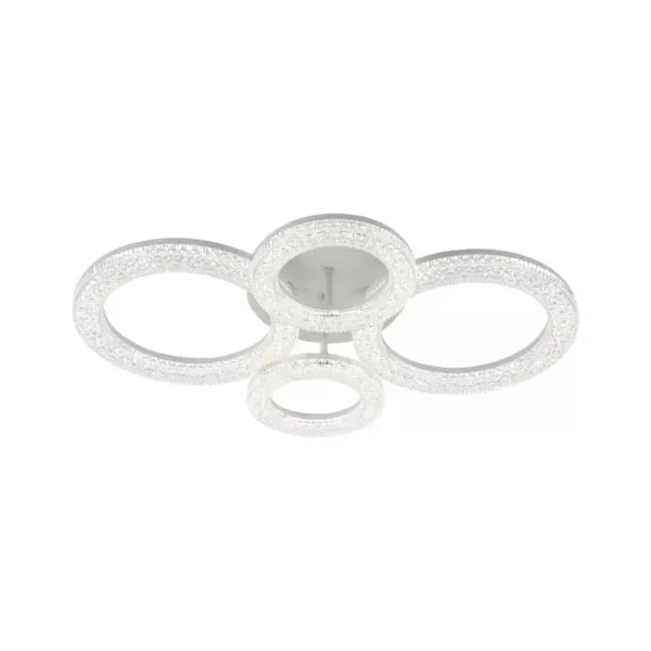 Lustra LED cu telecomanda si cristal ABHAYA, 52W, 4 Cercuri, lumina Rece/Calda/Neutra, Dimabila, Alb