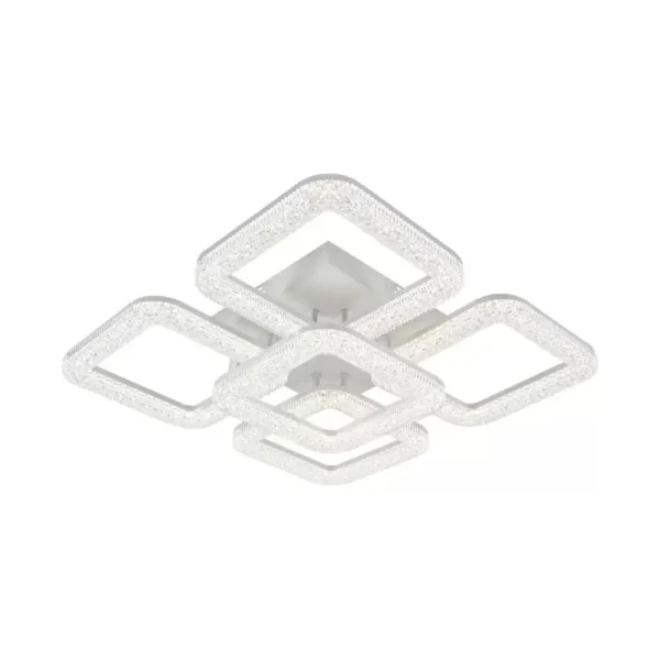 Lustra LED cu telecomanda si cristal ATLANTA, 80W, 5 Patrate, lumina Rece/Calda/Neutra, Dimabila, Alb