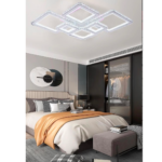 Lustra LED cu telecomanda si cristal QUADRIS RGB 175W, 6 Patrate, Lumina Rece/Calda/Neutra, Dimabila, Alb - imagine 3