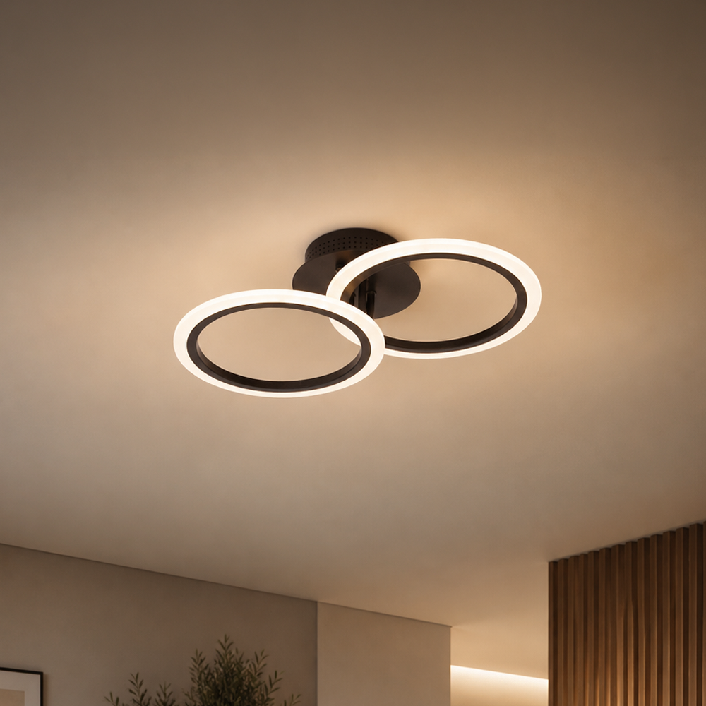 Lustra LED cu telecomanda BETTY 27W, 2 Cercuri, lumina Rece/Calda/Neutra, Dimabila, Negru