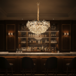 Candelabru Cristal JARDIN Magno 14xE14, Diametru 60cm, Inaltime 35cm, Auriu Lucios, Inaltime Reglabila, Design Elegant