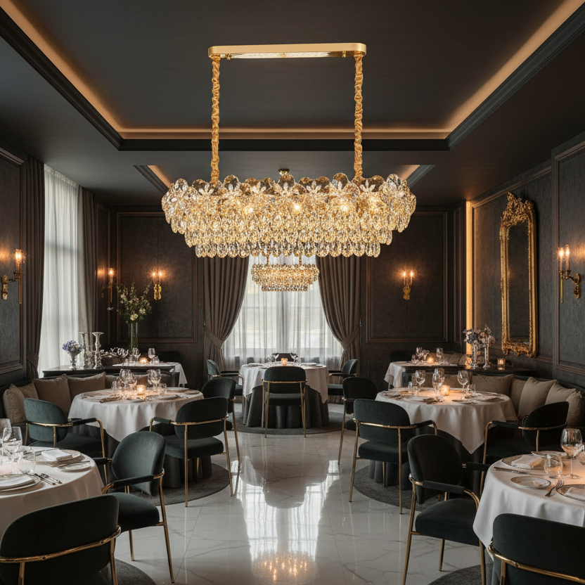 ChatGPTImage4mai2026_17_45_34_3b4bf8ad-dff2-4269-9558-7766fb552649 Candelabru Cristal JARDIN Supremo 12xE14, Dimensiune 100x35 cm, Inaltime 35 cm, Auriu Lucios, Inaltime Reglabila, Design Elegant - imagine 1
