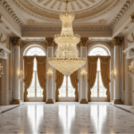 Candelabru Cristal TORRE 59xE14, Diametru 120cm, Inaltime 200cm, Auriu Lucios, Inaltime Reglabila, Design Elegant - imagine 2