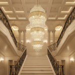 Candelabru Cristal TRIO Regalis 63xE14, Diametru 80cm, Inaltime 260cm, Auriu Lucios, Inaltime Reglabila, Design Elegant