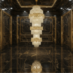 Candelabru Cristal TRIO Regalis 63xE14, Diametru 80cm, Inaltime 260cm, Auriu Lucios, Inaltime Reglabila, Design Elegant - imagine 4