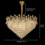 Candelabru Cristal ACE Regalis 22xE14, Diametru 80cm, Inaltime 40cm, Auriu Lucios, Inaltime Reglabila, Design Elegant - imagine 4
