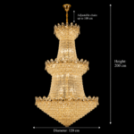 Candelabru Cristal TORRE 59xE14, Diametru 120cm, Inaltime 200cm, Auriu Lucios, Inaltime Reglabila, Design Elegant - imagine 4