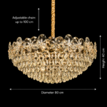 Candelabru Cristal JARDIN Regalis 24xE14, Diametru 80cm, Inaltime 40cm, Auriu Lucios, Inaltime Reglabila, Design Elegant - imagine 4