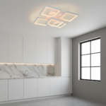 Lustra LED cu telecomanda ZOE 70W, 5 Patrate, lumina Rece/Calda/Neutra, Dimabila, Alb - imagine 2