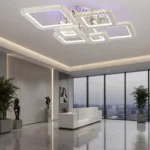 Lustra LED cu telecomanda si cristal NOVA RHOMBA RGB 168W, 6 Patrate, lumina Rece/Calda/Neutra, Dimabila, Crom Lucios - imagine 2