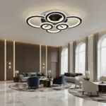 Lustra LED cu telecomanda si cristal NOVA ROTONDA RGB 145W, 6 Cercuri, lumina Rece/Calda/Neutra, Dimabila, Negru - imagine 4