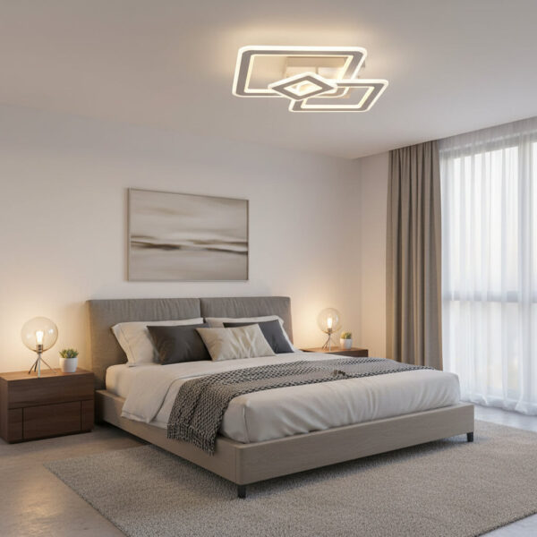 Lustra LED Horetensia cu Telecomanda, 116W, Dimabil, Lumina Calda/ Neutra/ Rece, Alb